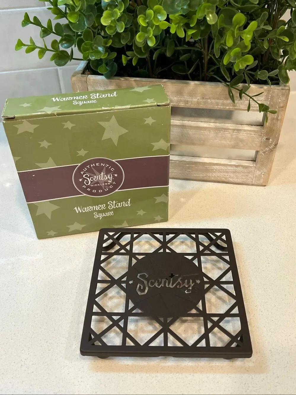Scentsy Authentic Warmer Stand Square Brown Metal Rustic Country Pedestal NIB